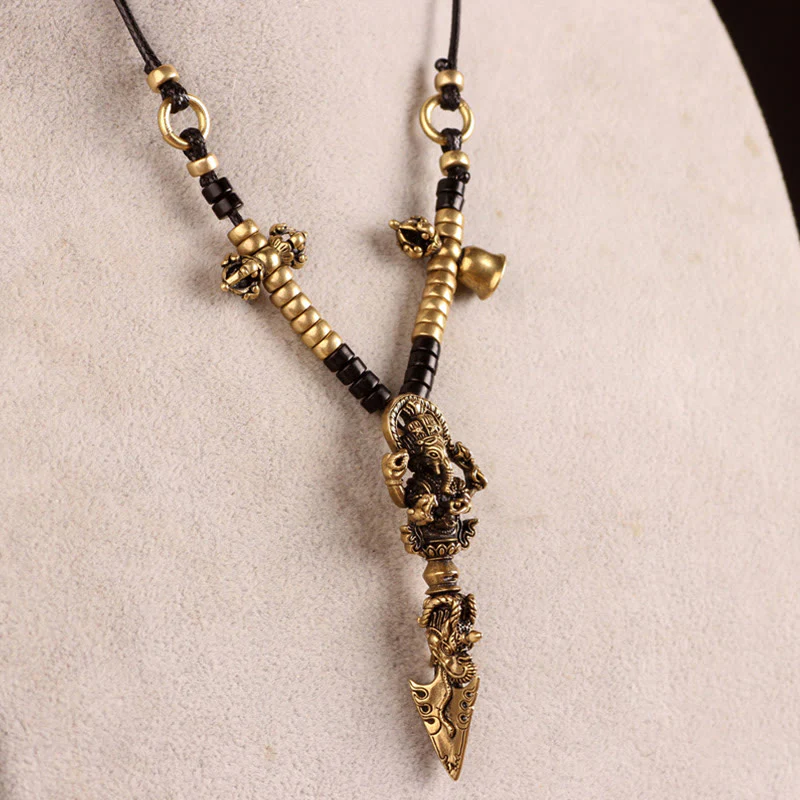 Buddha Stones Tibetan Ganesh Ganpati Elephant God of Wealth Dorje Vajra Spiritual Power Necklace Pendant