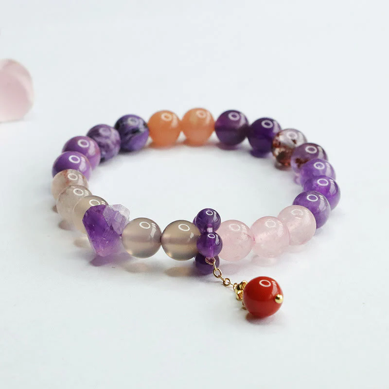 Buddha Stones Natural Amethyst Crystal Inner Peace Healing Bead Charm Bracelet