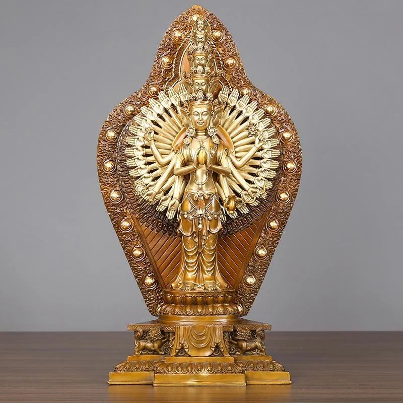 Buddha Stones Handmade Thousand-armed Avalokitesvara Kwan Yin Wealth Brass Copper Statue Decoration
