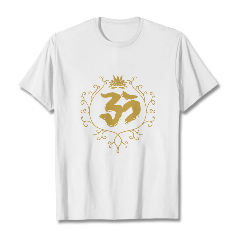 Buddha Stones Om Lotus Flower Vine Pattern Meditation Cotton Tee T-shirt