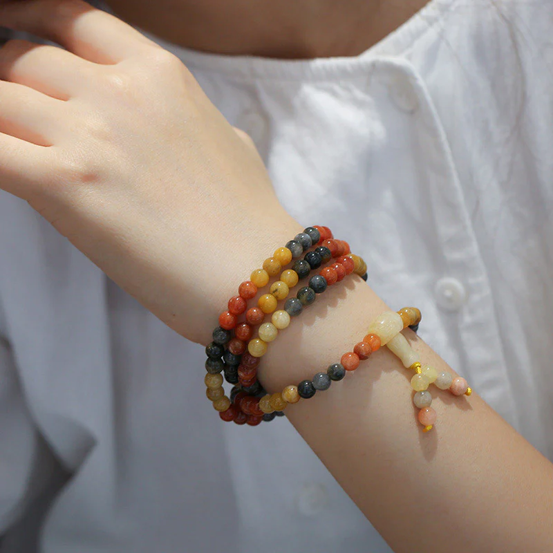 Buddha Stones 108 Beads Natural Red Agate Mala Protection Bracelet