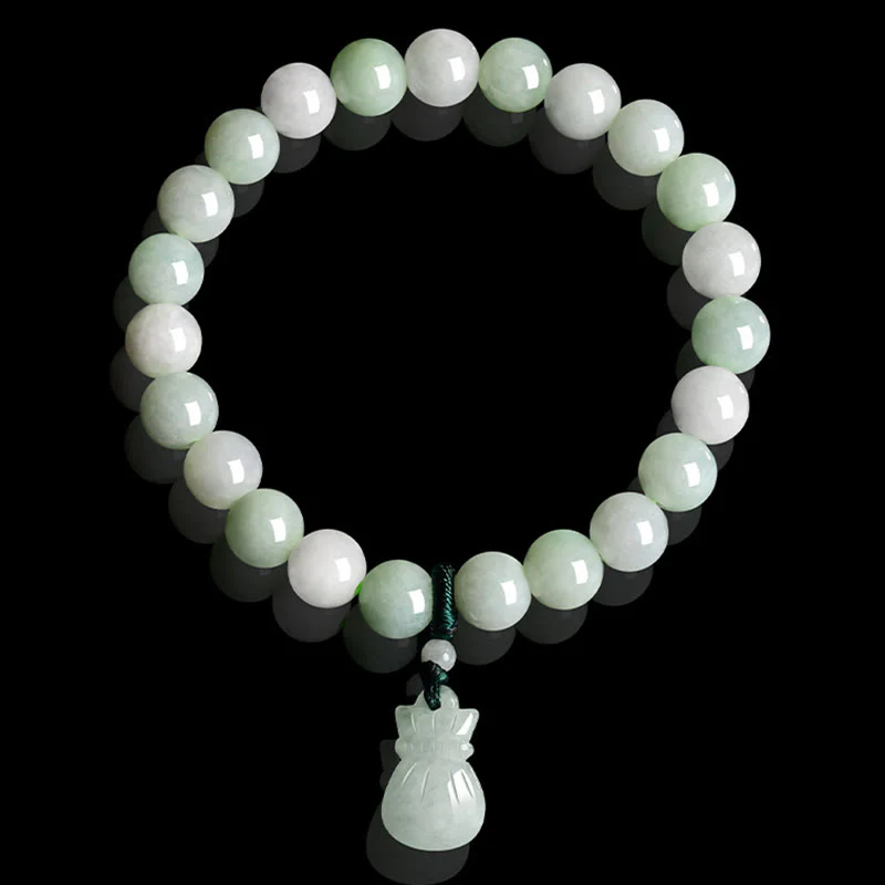 Buddha Stones Natural Jade Money Bag Charm Luck Bracelet