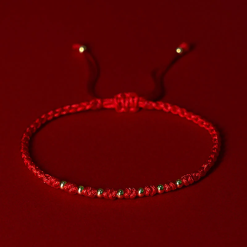 Buddha Stones 925 Sterling Silver Plated Gold Beads Red String Braided Protection Bracelet