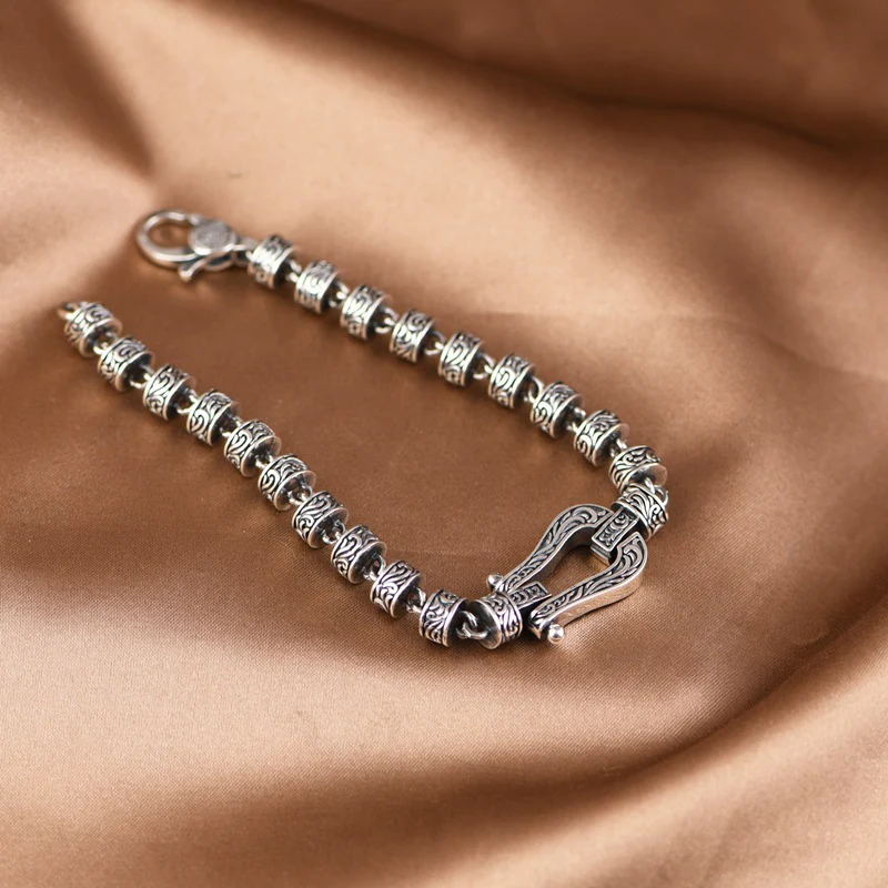 Buddha Stones Tang Dynasty Flower Design Copper Luck Buckle Bracelet