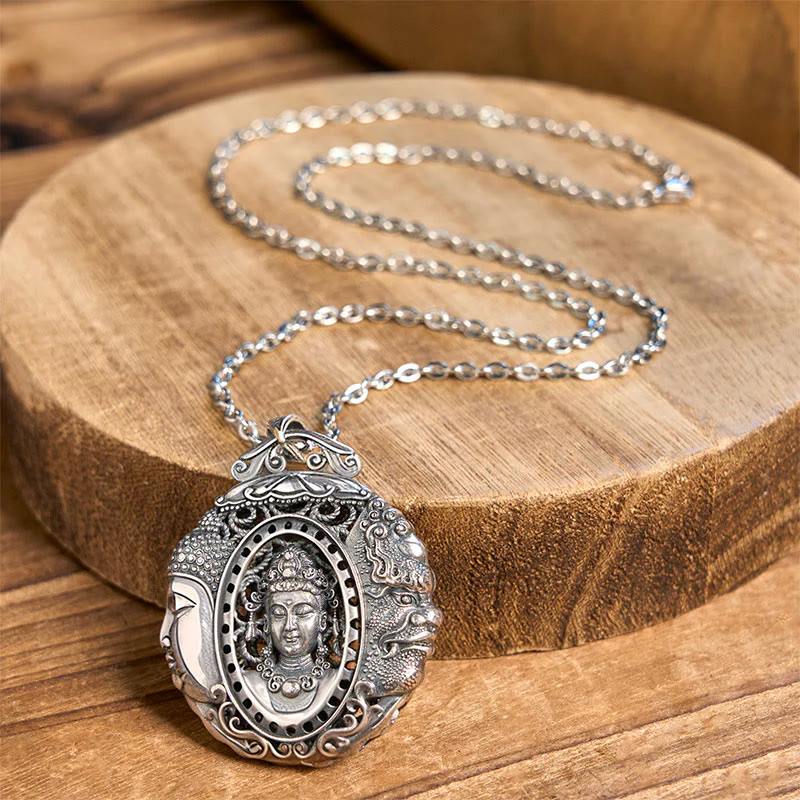 Buddha Stones Copper Buddha Devil Pattern Serenity Pendant Necklace