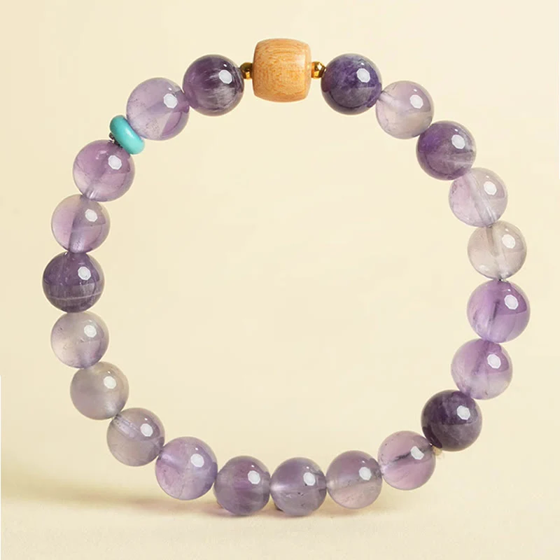 Buddha Stones Natural Amethyst Lucky Wooden Beads Peace Bracelet