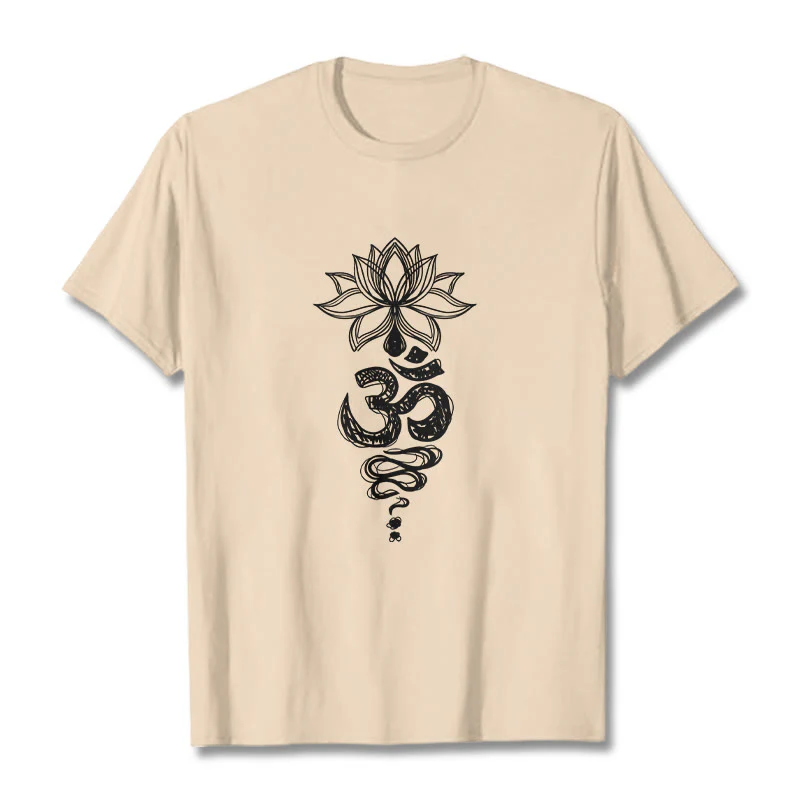 Buddha Stones Om Sanskrit Lotus Flower Pattern Meditation Cotton Tee T-shirt