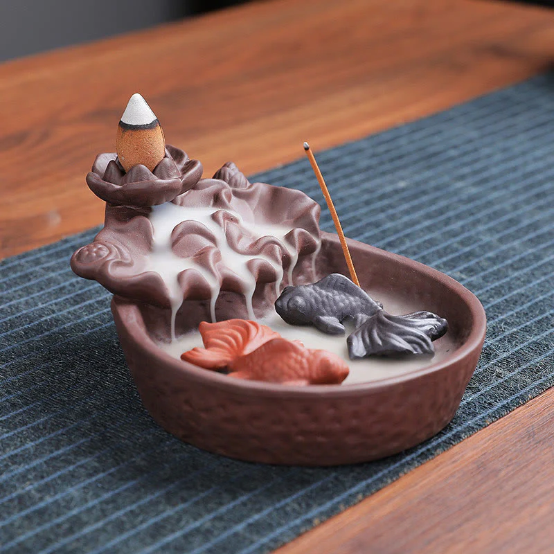Buddha Stones Koi Fish Ox Purple Clay Ceramic Incense Stick Holder Healing Incense Burner Decoration