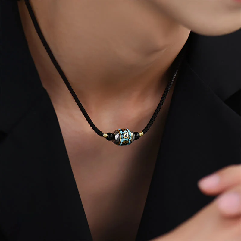 Buddha Stones Tibet Om Mani Padme Hum Dzi Bead Pattern Protection Rotatable Necklace Pendant