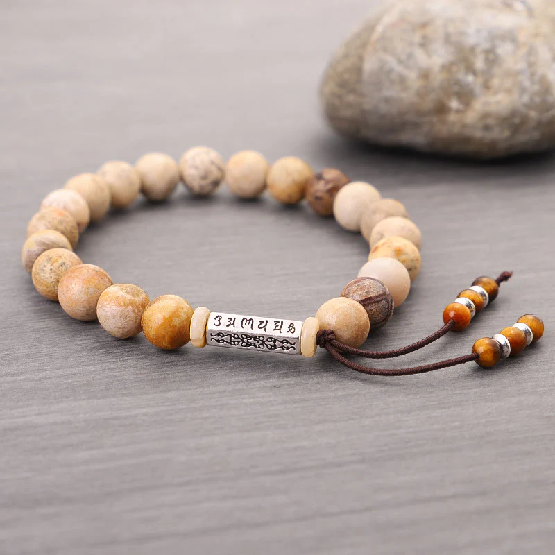 Buddha Stones Weathered Stone Om Mani Padme Hum Strengthen Bracelet