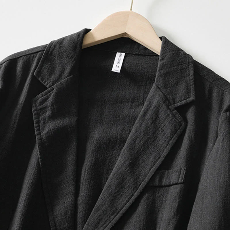 Buddha Stones Long Sleeve Button Placket Design Men's Cotton Linen Jacket Shirt With Pockets