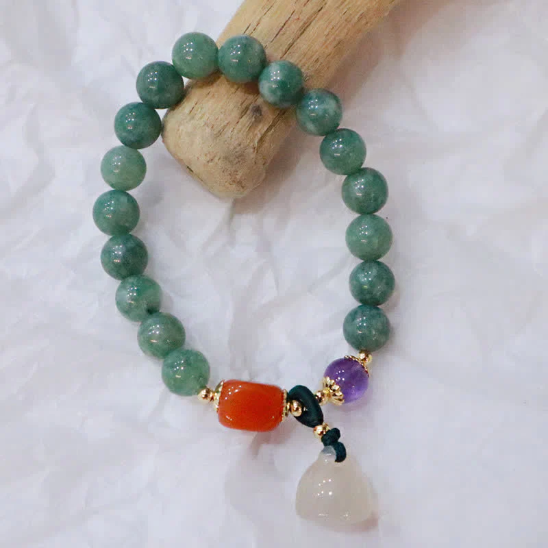 Buddha Stones Cyan Jade Lotus Pumpkin Wish Peace Buckle Amethyst Crystal Healing Bracelet