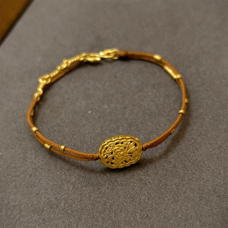 Buddha Stones Handmade Copper Gold Plated Peony String Balance Bracelet