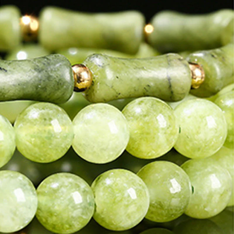 Buddha Stones Retro Multilayer Lily of the Valley Bamboo Green Chalcedony Strength Bracelet