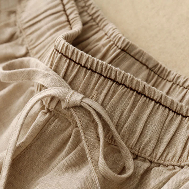 Buddha Stones Casual Embroidered Petals Women's Cotton Linen 7-8 Length Harem Pants With Pockets