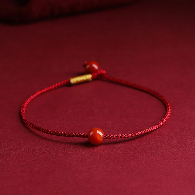 Buddha Stones Natural Cinnabar Red Agate Blessing Red String Bracelet