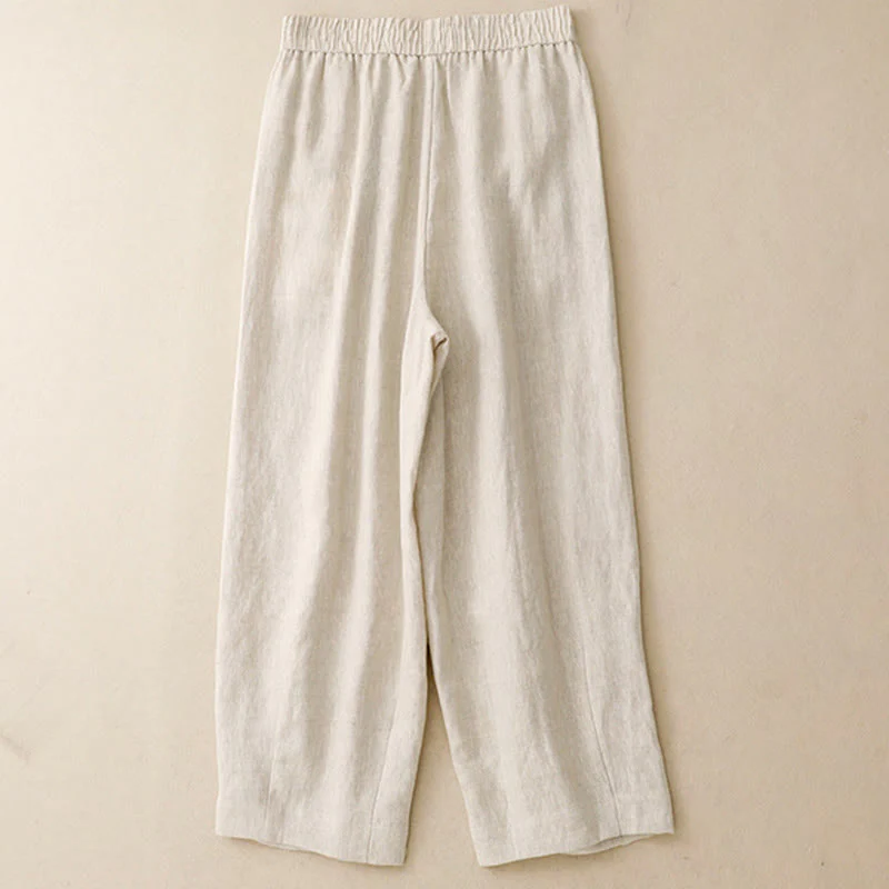 Buddha Stones Summer Plain Women's Cotton Linen Harem Pants With Pockets