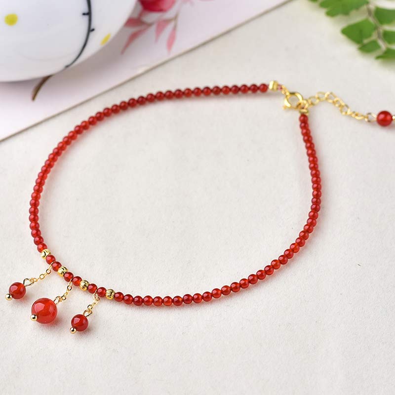 Buddha Stones Red Agate Confidence Calm Anklet