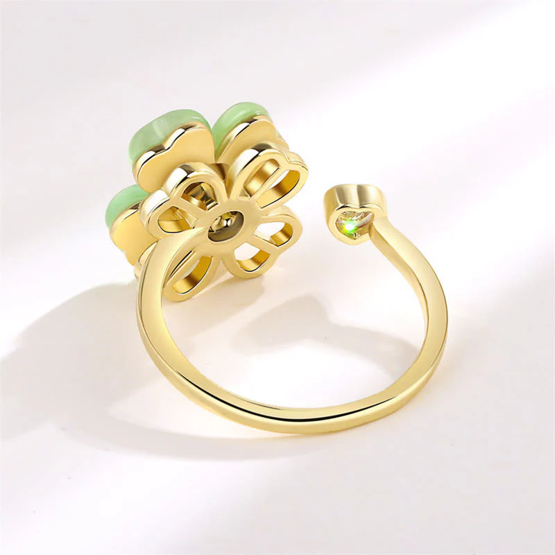 Buddha Stones Cat's Eye Four Leaf Clover Zircon Love Rotatable Ring