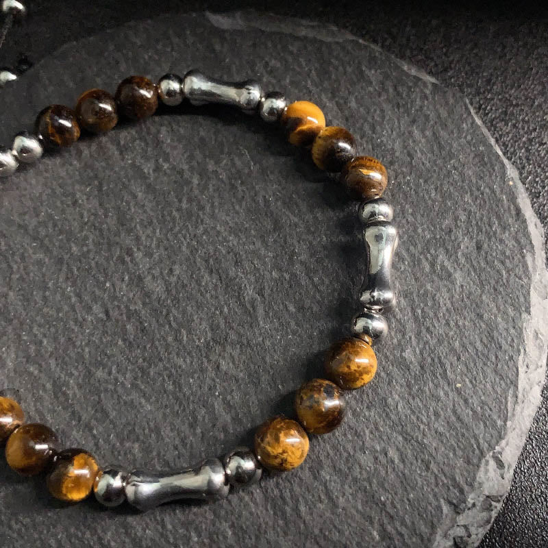 Buddha Stones Cute Bone Pattern Tiger Eye Courage Beads Bracelet