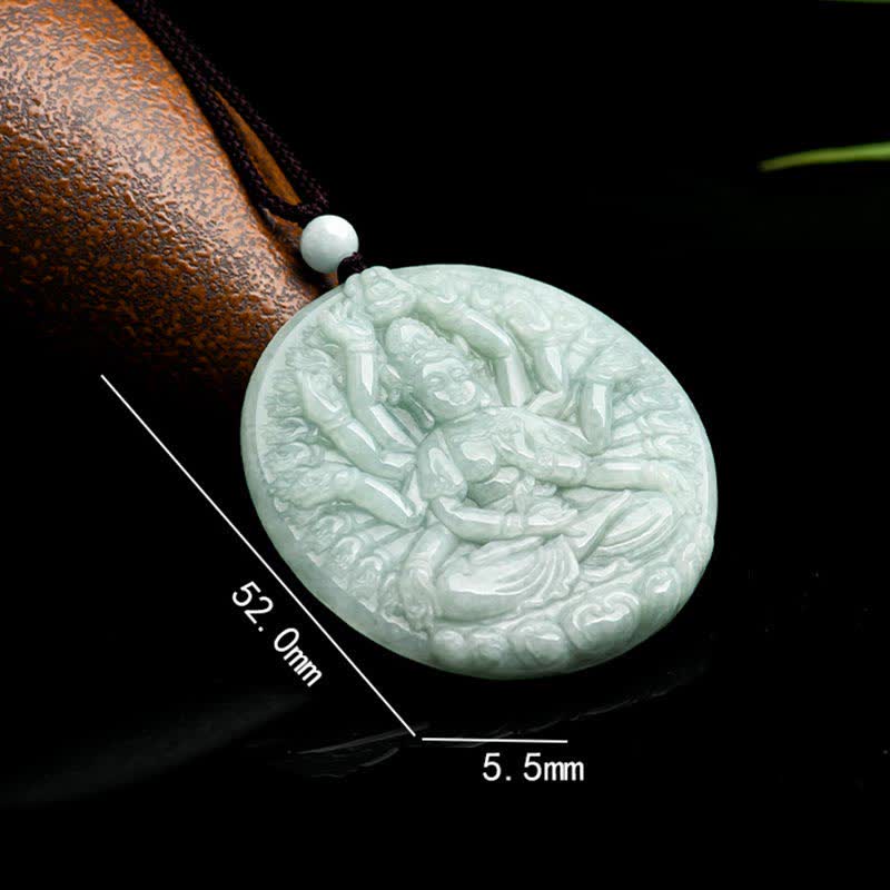 Buddha Stones Thousand-Hand Kwan Yin Avalokitesvara Jade Blessing String Necklace Pendant
