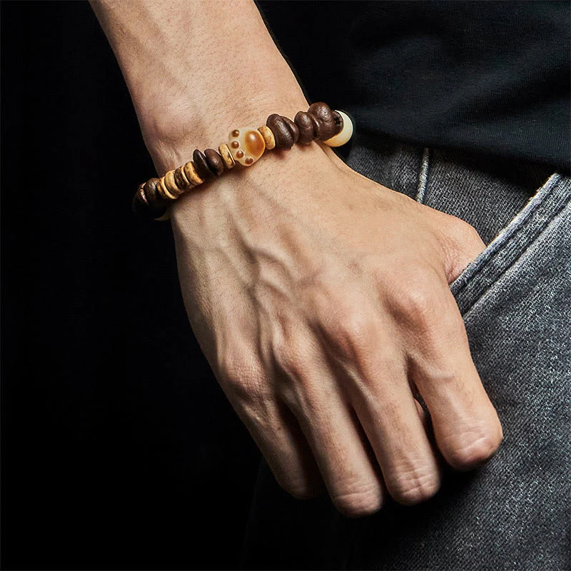 Buddha Stones Handmade Cat's Paw Coffee Beans Bodhi Seed Bracelet