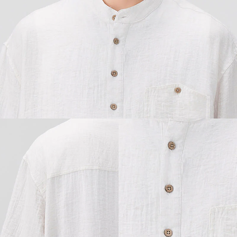 Buddha Stones Summer Plain Half Buttons Design Men's Half Sleeve Shirt