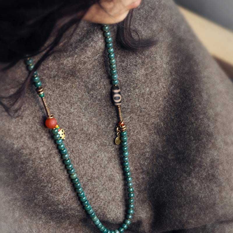 Buddha Stones 108 Mala Beads Bodhi Seed Dzi Bead Wisdom Bracelet