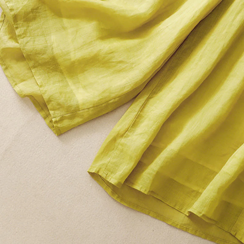 Buddha Stones Simple Design Drawstring Linen Women's Wide Leg Pants With Pockets