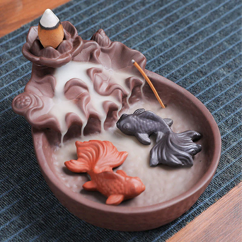 Buddha Stones Koi Fish Ox Purple Clay Ceramic Incense Stick Holder Healing Incense Burner Decoration