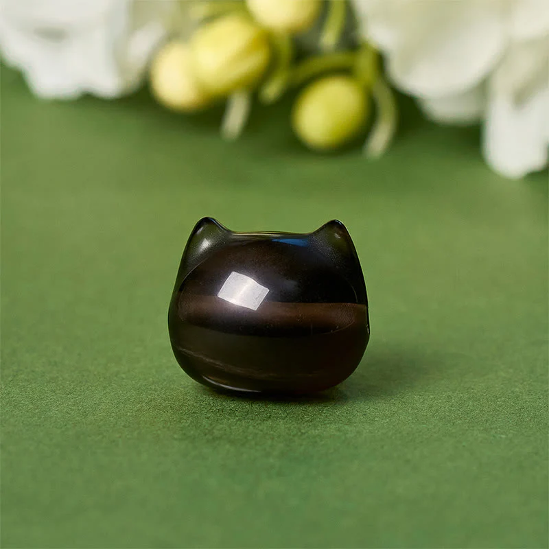 Buddha Stones 925 Sterling Silver Cat Natural Ice Obsidian Positive Bracelet