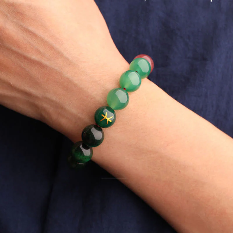 Buddha Stones Five Elements Various Agate Crystal Black Onyx Green Chalcedony Aquamarine Wisdom Bracelet