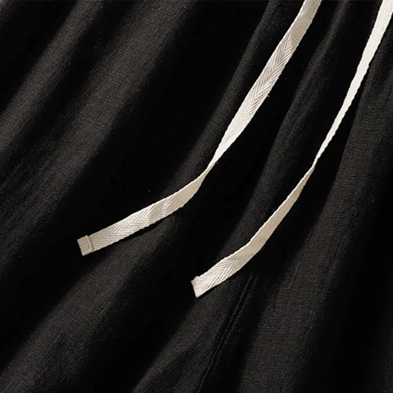 Buddha Stones Casual Plain Drawstring Design Women's Cotton 7-8 Length Pants With Pockets