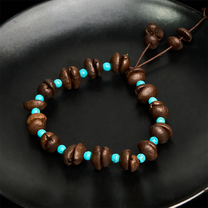 Buddha Stones Handmade Natural Coffee Beans Turquoise Beads Bracelet