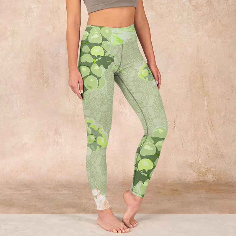 Buddha Stones Green Grapes Pink Roses Gym Leggings Women's Yoga Pants