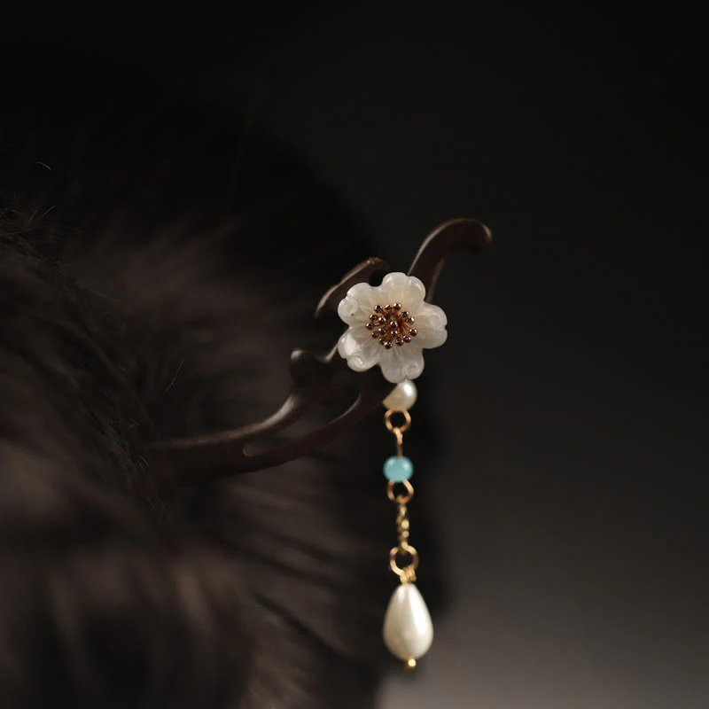 Buddha Stones Ebony Flower Butterfly Blessing Hairpin
