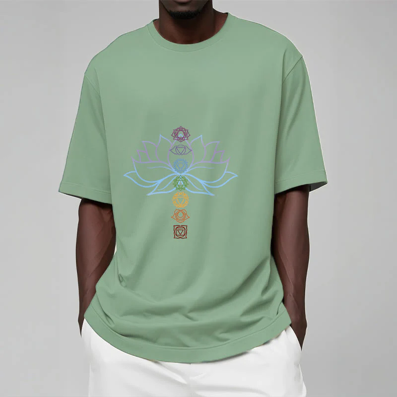 Buddha Stones Pastel Hues Lotus Flower Chakra Symbols Meditation Cotton Tee T-shirt