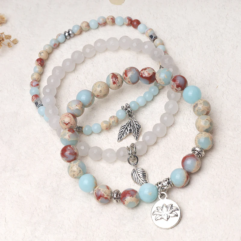 Buddha Stones 3PCS Natural Quartz Crystal Beaded Healing Energy Lotus Bracelet