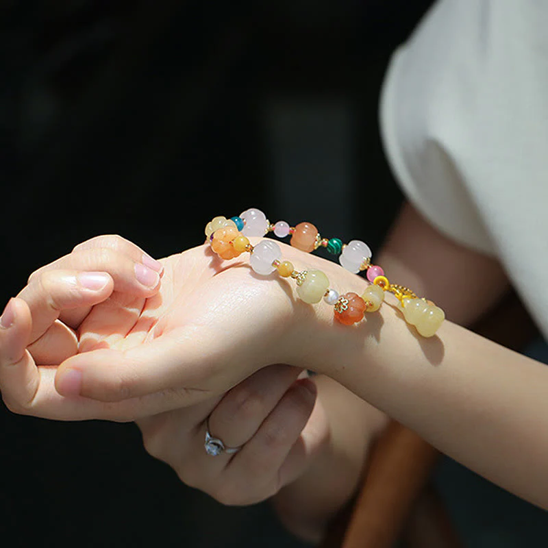 Buddha Stones Natural Golden Silk Jade Crystals Gourd Pixiu Pumpkin Beads Wealth Charm Bracelet