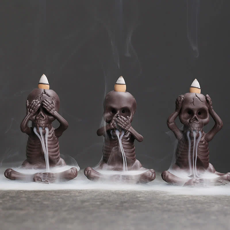 Buddha Stones Little Skull Ghost Purple Clay Backflow Smoke Fountain Peace Incense Burner Decoration (Extra 30% Off | USE CODE: FS30)