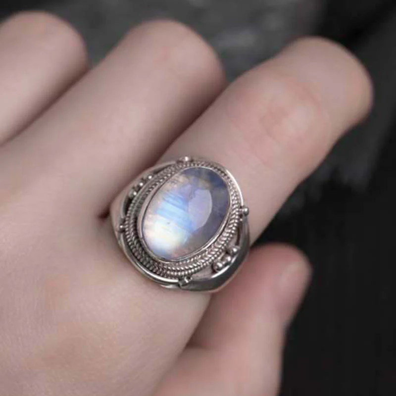 Buddha Stones 925 Sterling Silver Handmade Natural Moonstone Healing Adjustable Ring