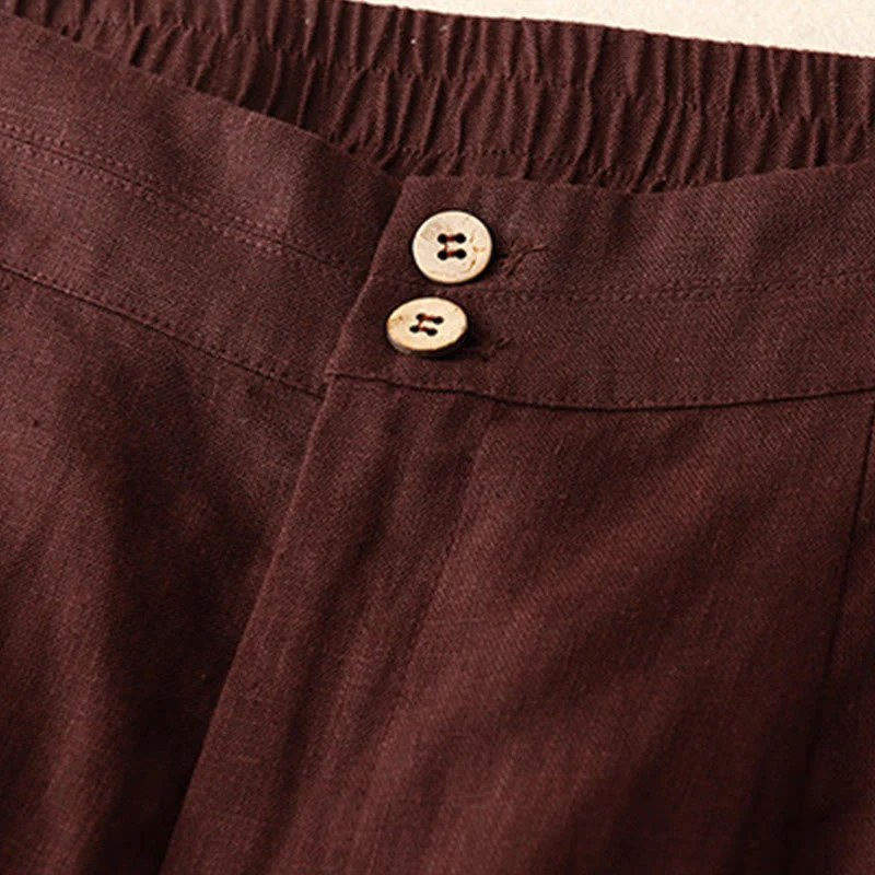 Buddha Stones Summer Casual Simple Design Linen Women's Wide Leg Pants With Zipper Pockets