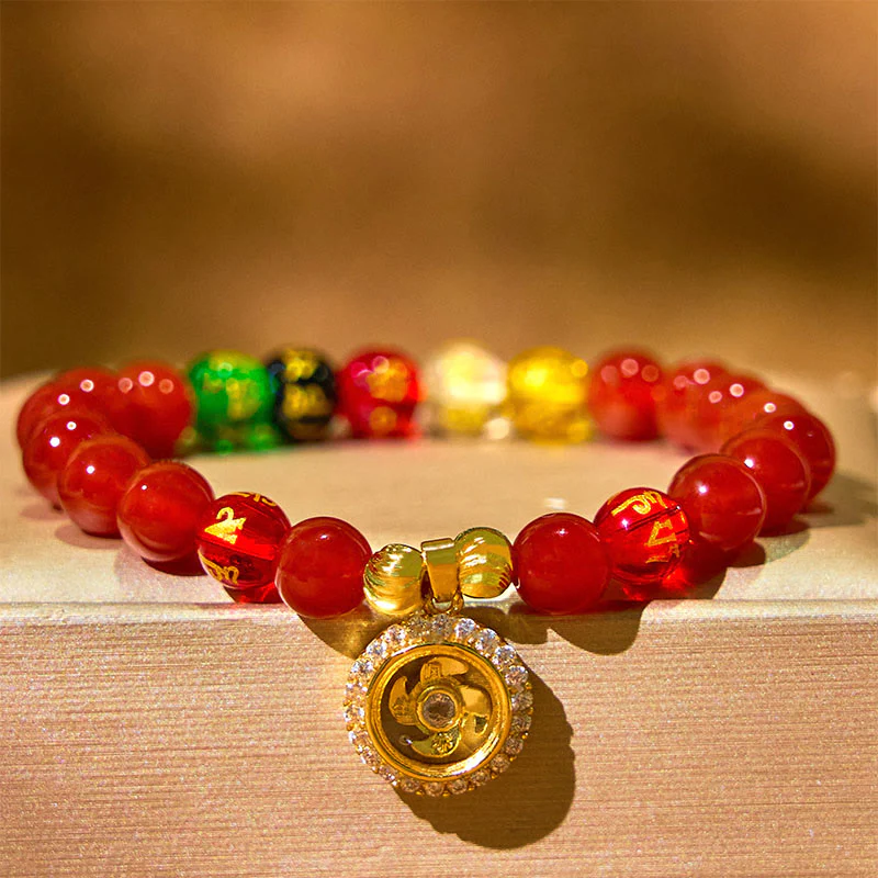 Buddha Stones Red Agate Om Mani Padme Hum Five Directions Gods of Wealth Zircon Cyclone Charm Self-acceptance Bracelet