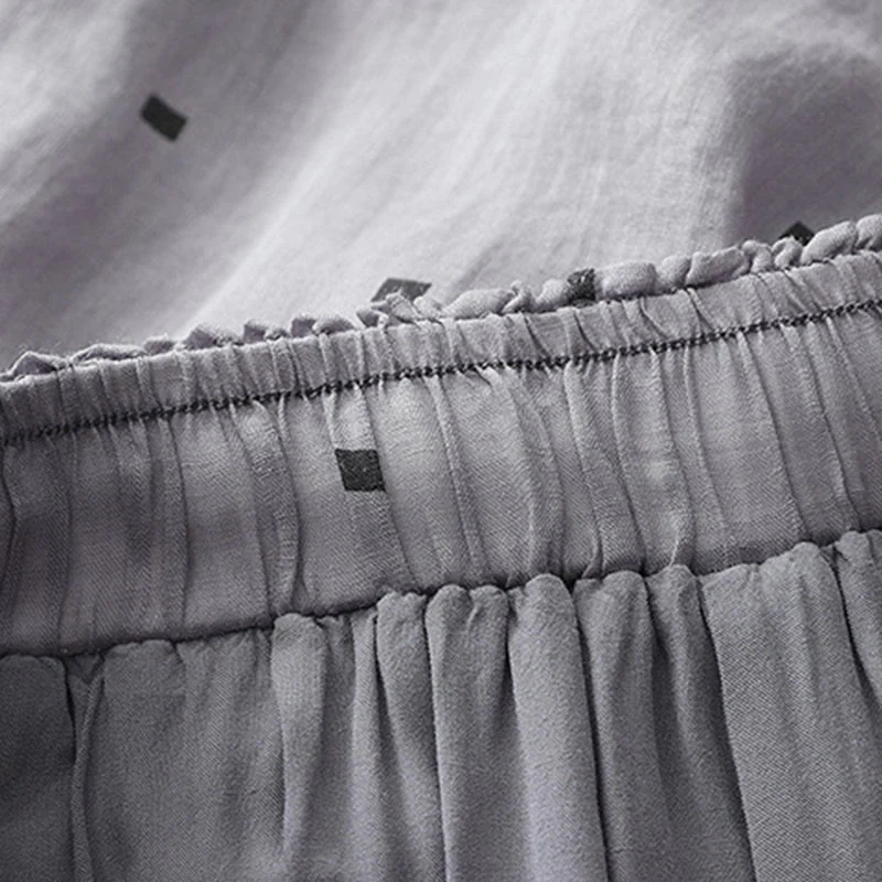 Buddha Stones Summer Casual Polka Dot Pattern Design Cotton Linen Women's Wide Leg Pants With Pockets