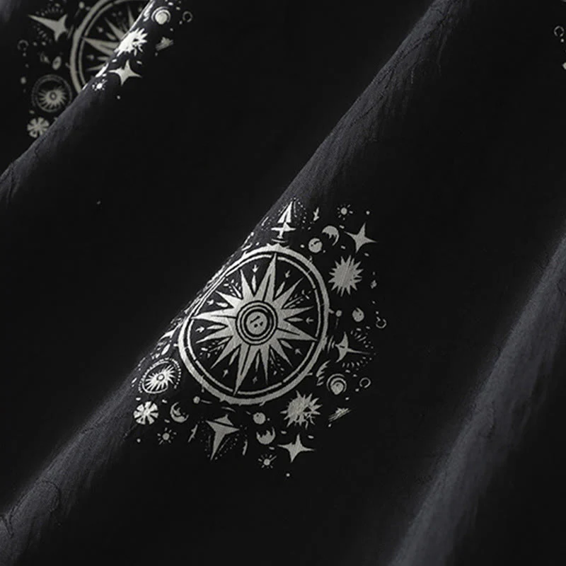 Buddha Stones Bohemian Printing Celestial Pattern Women's Wide Leg Cotton Pants With Pockets