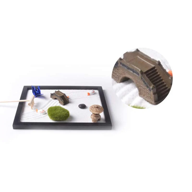 Buddha Stones Koi Fish Small Bridge Grass Landscape Peace Meditation Zen Garden Decoration