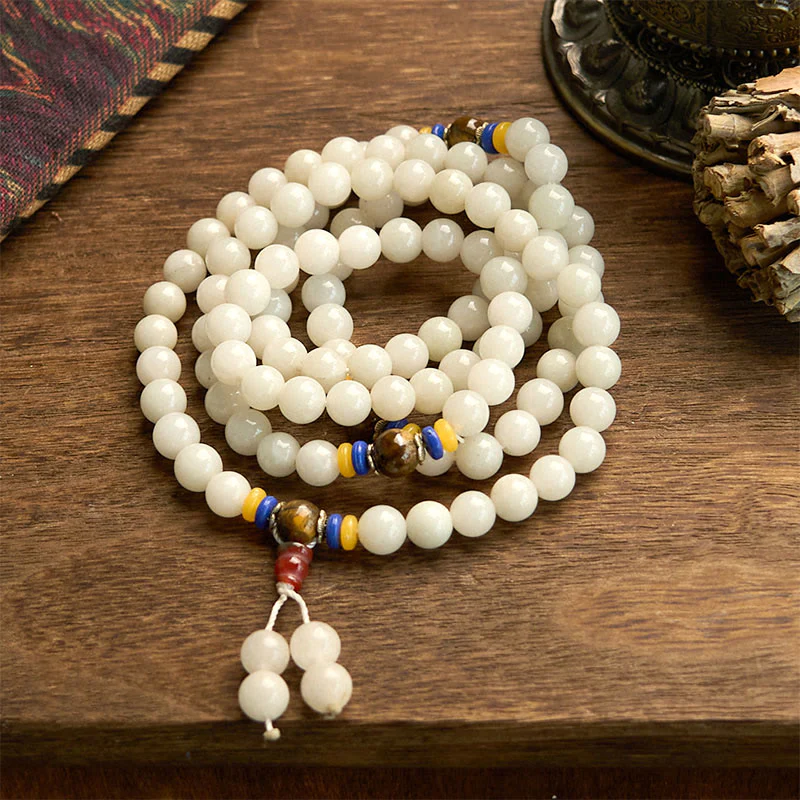 Buddha Stones 108 Mala Beads Natural Quartzite Wealth Luck Bracelet