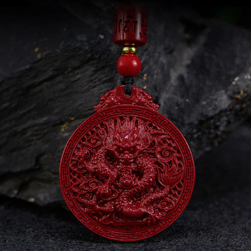 Buddha Stones Year of the Dragon Natural Cinnabar Dragon Protection Necklace Pendant