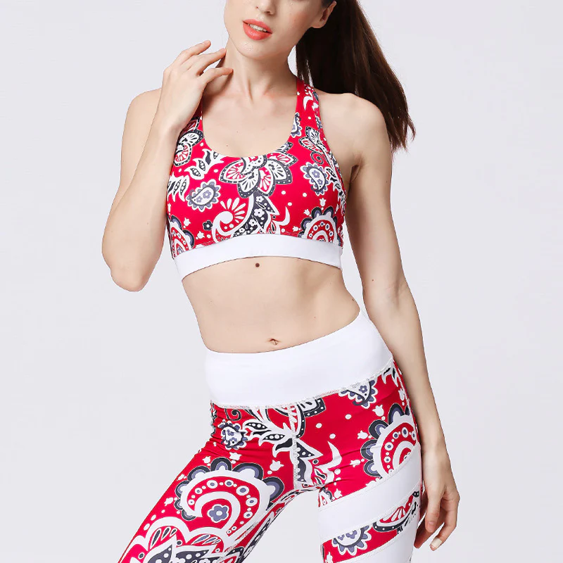 Buddha Stones 2Pcs Sunflower Flowers Leaves Print Top Pants Sports Fitness Yoga Women's Yoga Sets