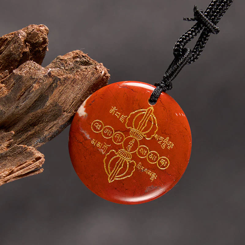 Buddha Stones Vajra Dorje Sanskrit Pattern Natural Various Crystal Black Obsidian Fulfilment Necklace Pendant